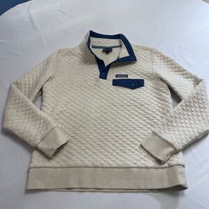 Patagonia Quilted Cream and Navy Crew Neck Sweater